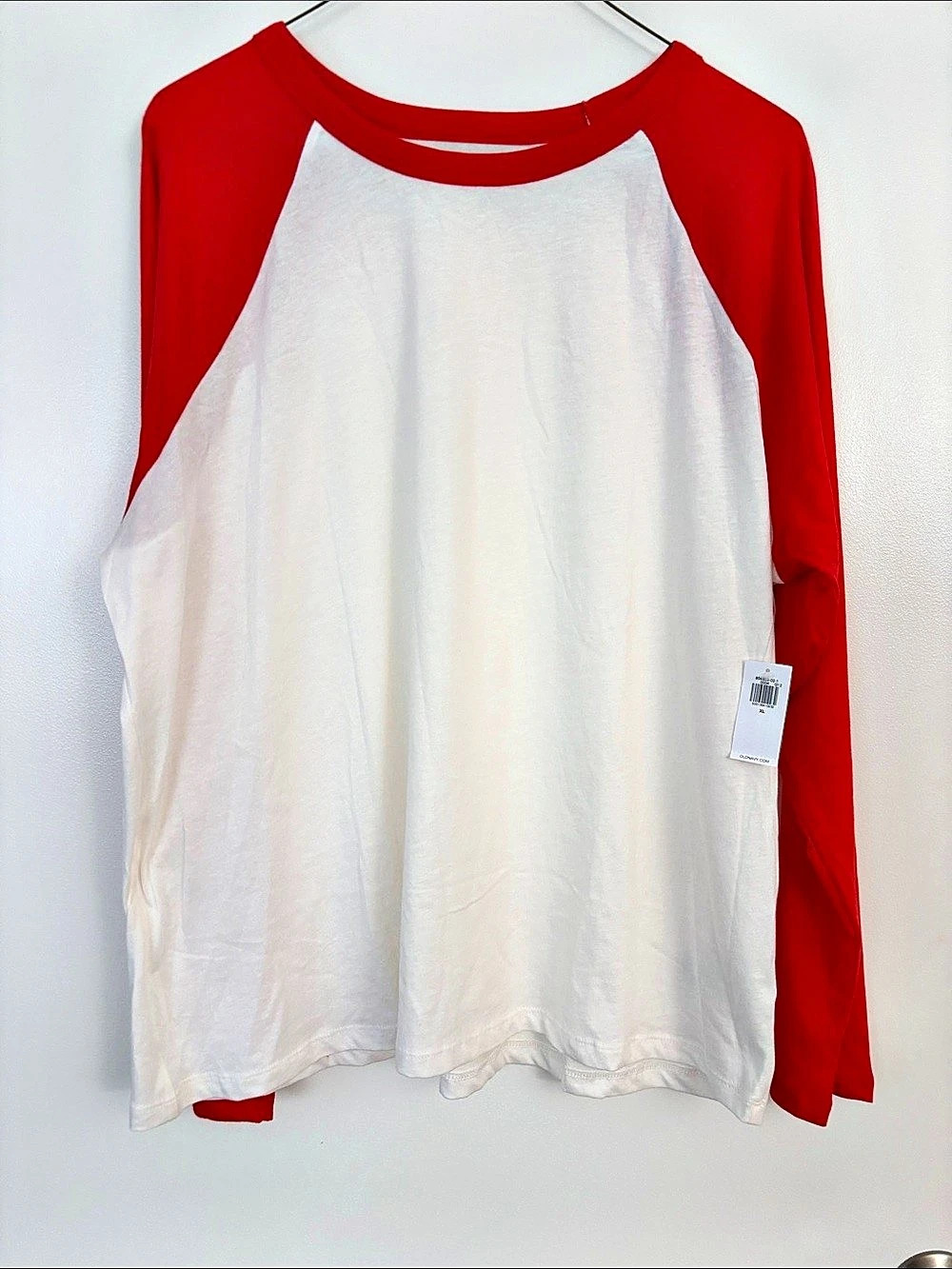 Old Navy EveryWear Long-Sleeve Raglan Baseball T-Shirt White & Red XL